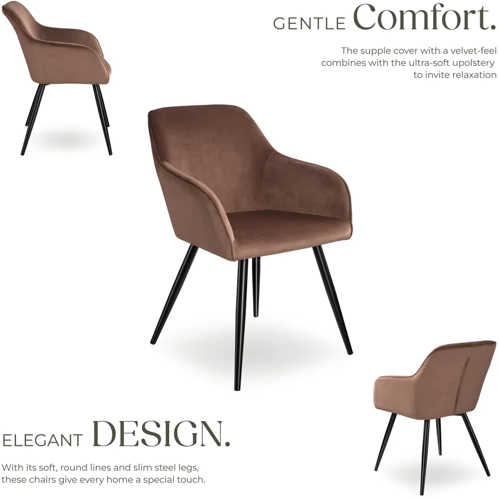 Marilyn Set of 2 Padded Dining Chairs - Brown, Velvet