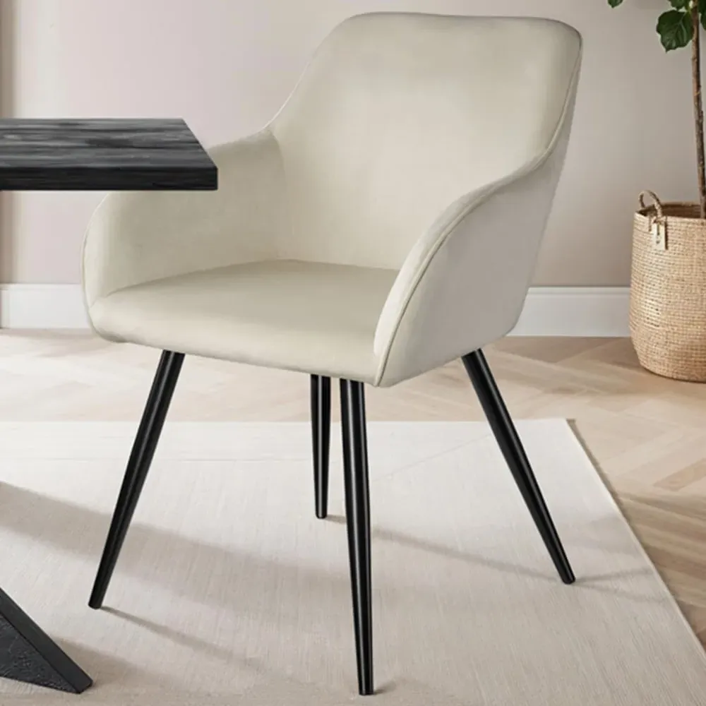 Marilyn Set of 2 Padded Dining Chairs - Cream, Velvet