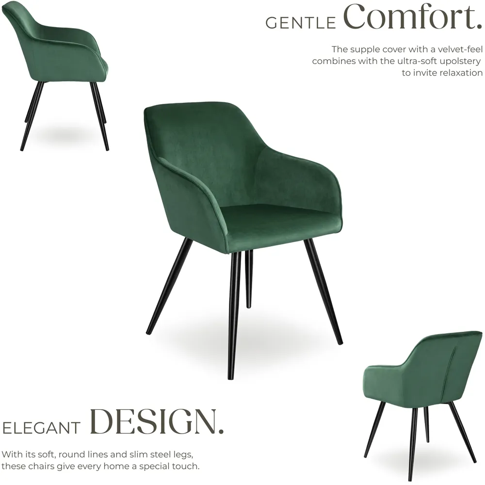 Marilyn Set of 2 Padded Dining Chairs - Green, Velvet