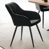 Marilyn Set of 2 Quilted Dining Chair with Armrest - Black, Velvet