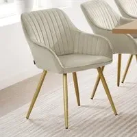 Marilyn Set of 2 Quilted Dining Chairs with Armrests - Cream, Velvet