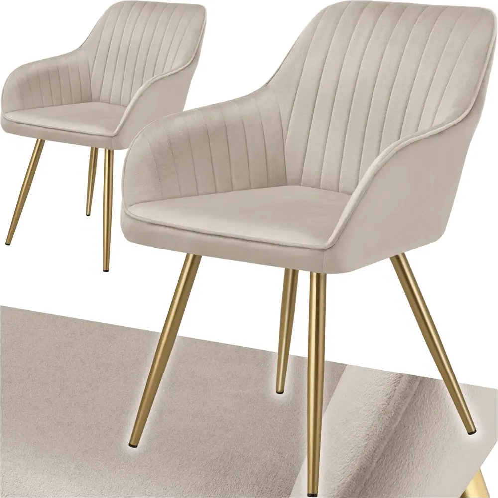 Marilyn Set of 2 Quilted Velvet Dining Chairs - Taupe, Gold