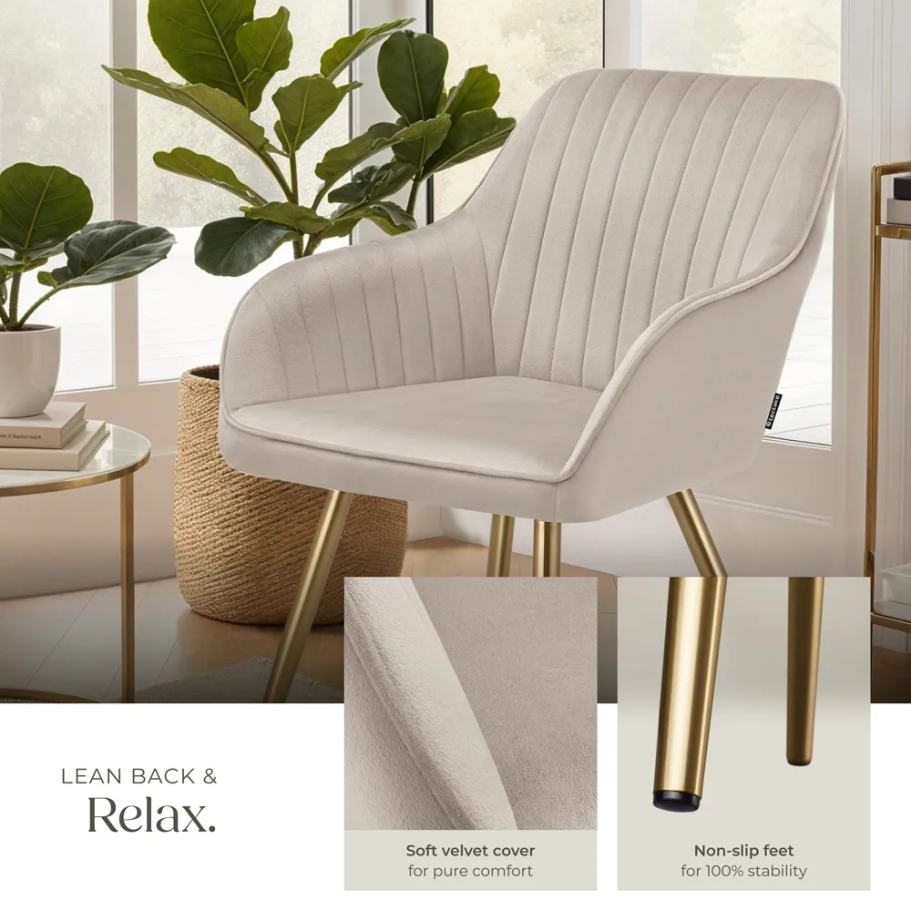 Marilyn Set of 2 Quilted Velvet Dining Chairs - Taupe, Gold