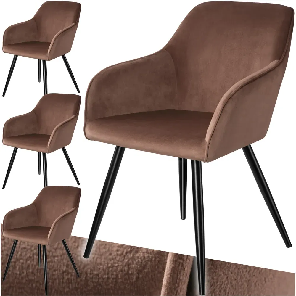 Marilyn Set of 4 Padded Dining Chairs - Brown, Velvet