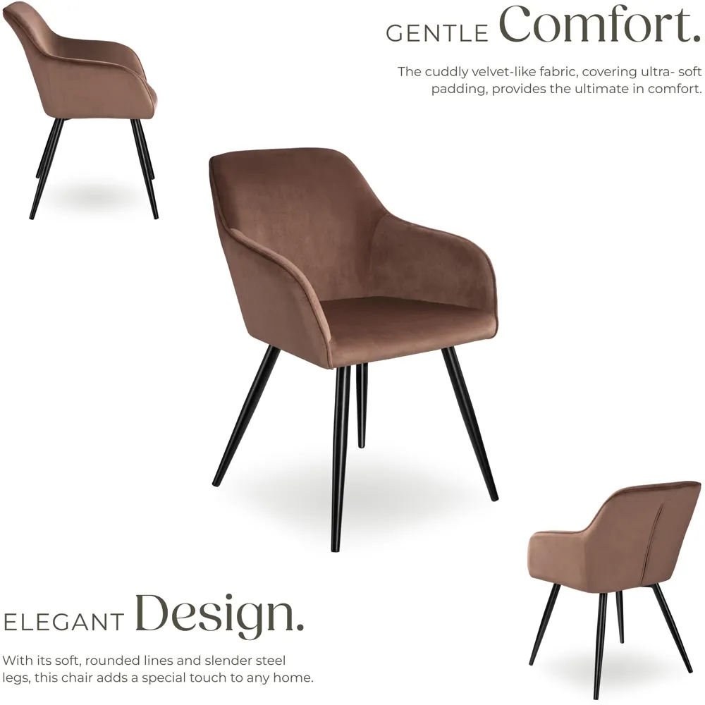 Marilyn Set of 4 Padded Dining Chairs - Brown, Velvet