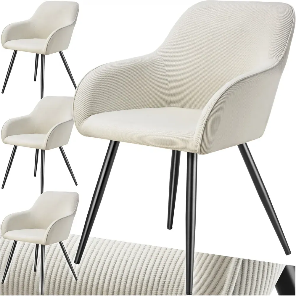 Marilyn Set of 4 Padded Dining Chairs - Cream, Corduroy