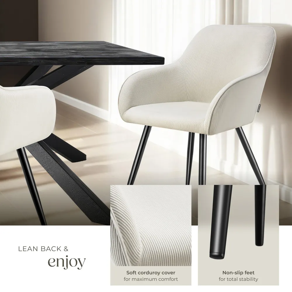 Marilyn Set of 4 Padded Dining Chairs - Cream, Corduroy