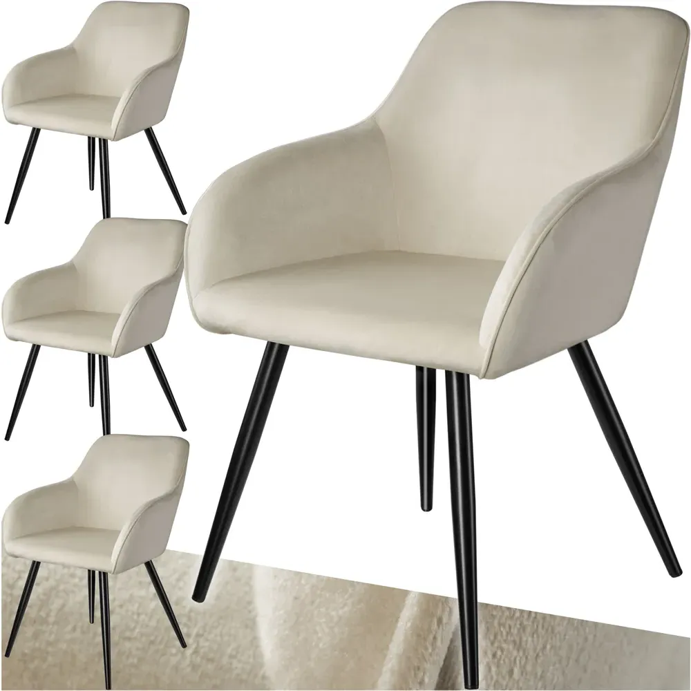 Marilyn Set of 4 Padded Dining Chairs - Cream, Velvet