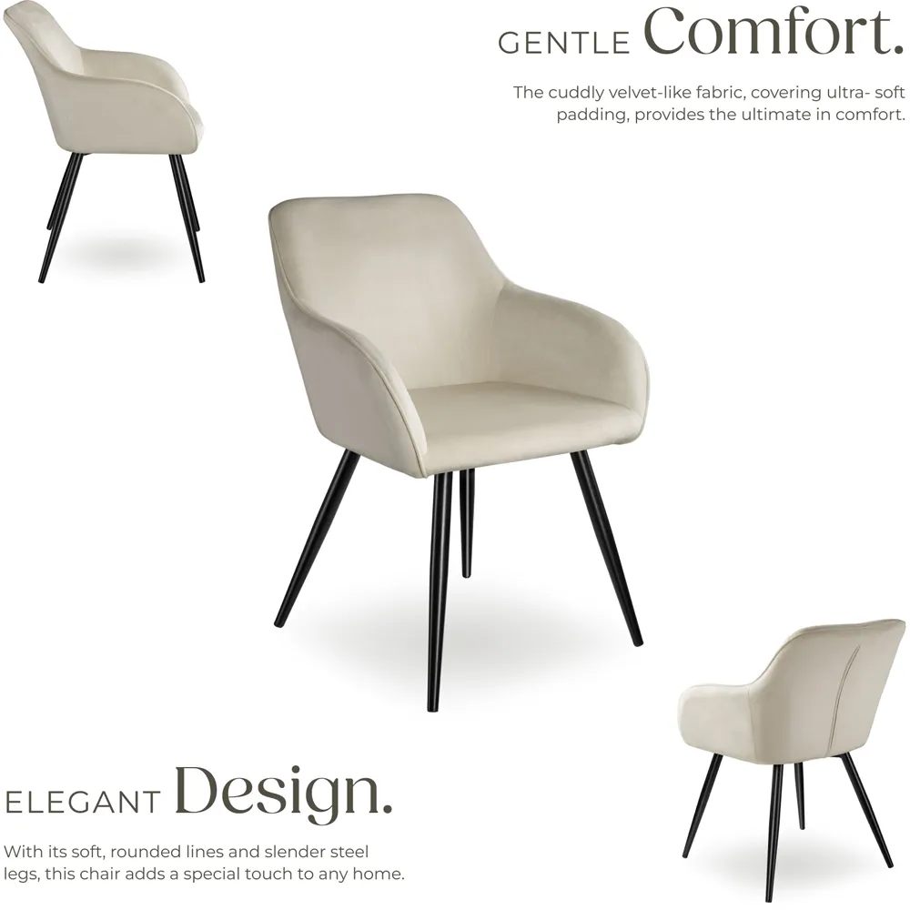 Marilyn Set of 4 Padded Dining Chairs - Cream, Velvet