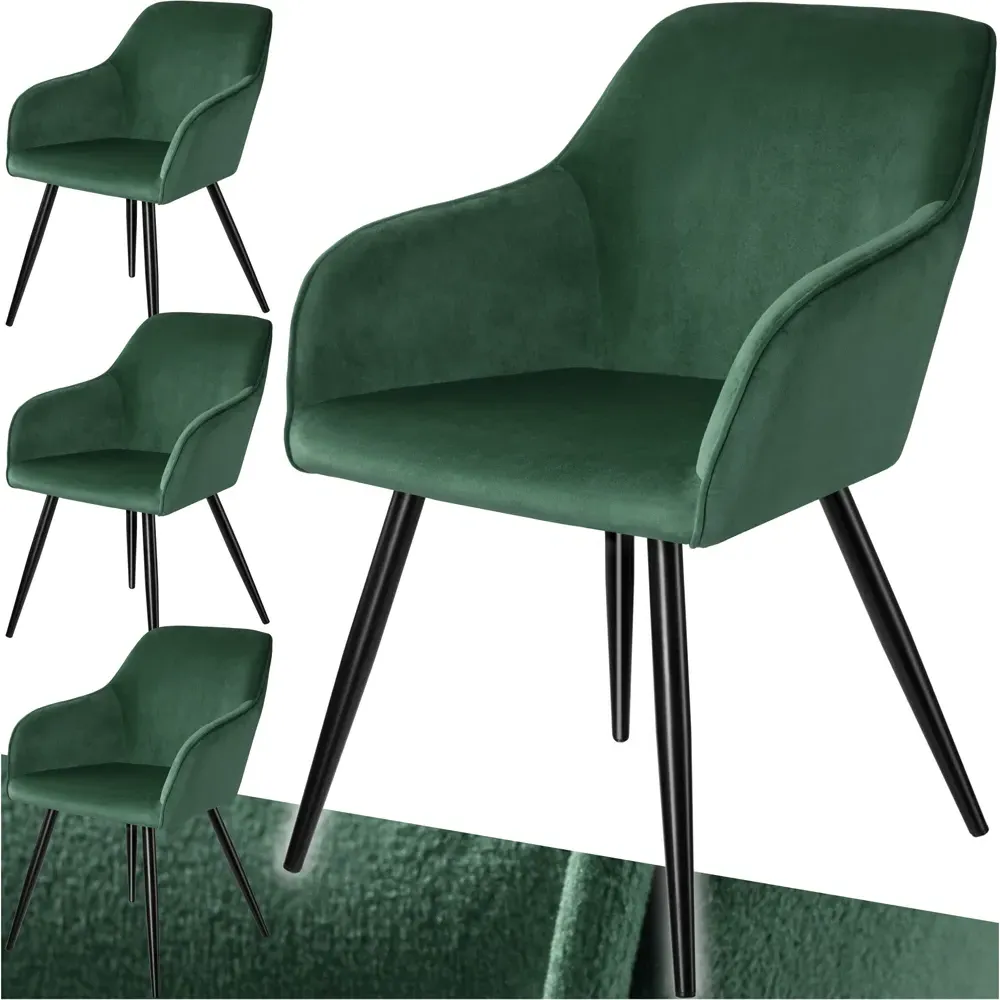 Marilyn Set of 4 Padded Dining Chairs - Green, Velvet