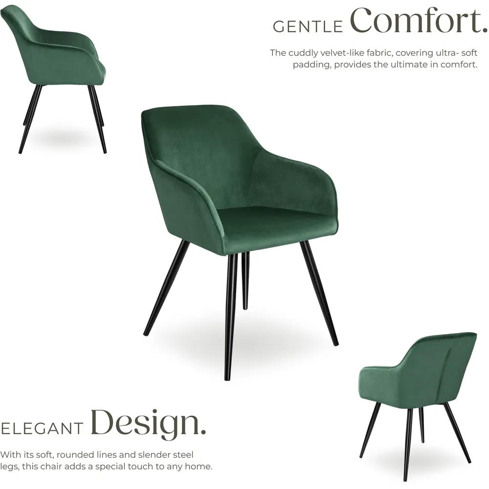 Marilyn Set of 4 Padded Dining Chairs - Green, Velvet