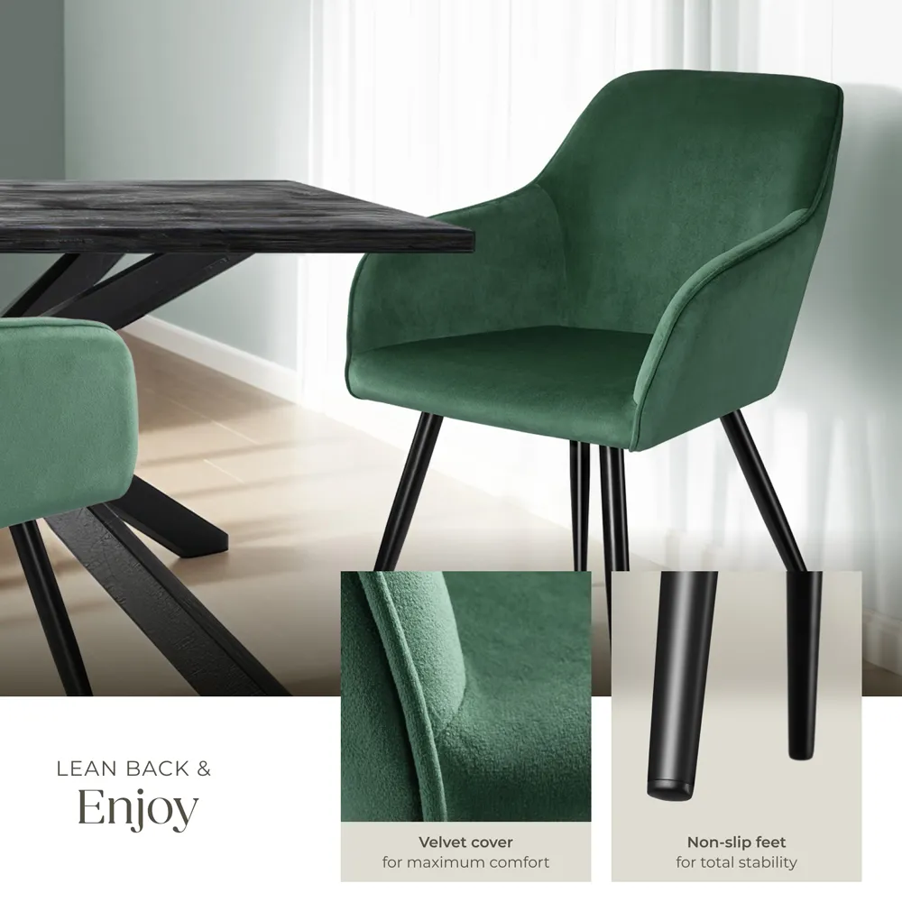 Marilyn Set of 4 Padded Dining Chairs - Green, Velvet