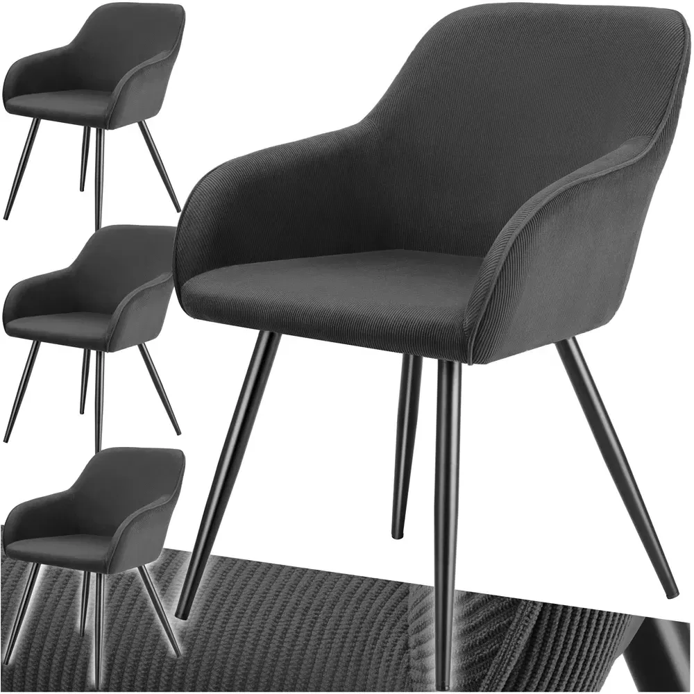 Marilyn Set of 4 Padded Dining Chairs - Grey, Corduroy