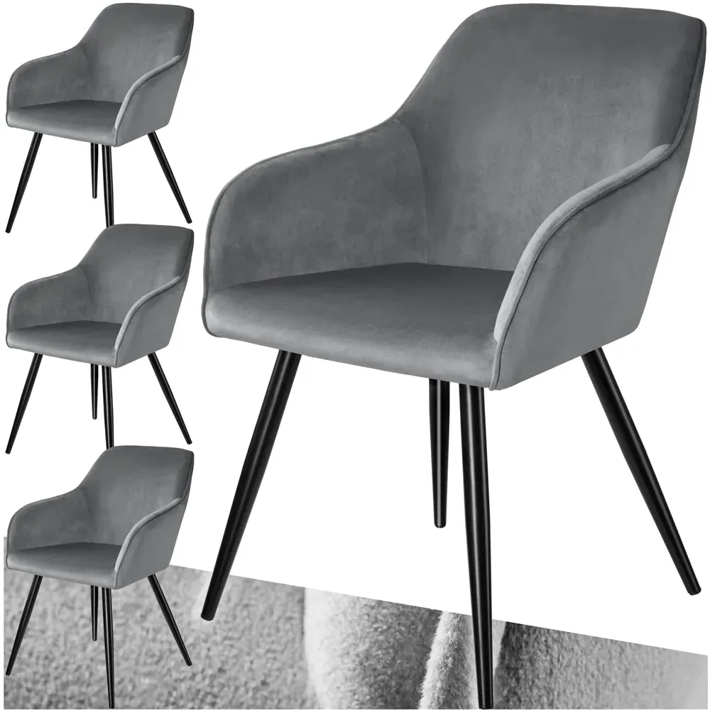Marilyn Set of 4 Padded Dining Chairs - Grey, Velvet