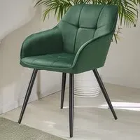 Marilyn Set of 4 Quilted Dining Chairs with Armrests - Green, Velvet