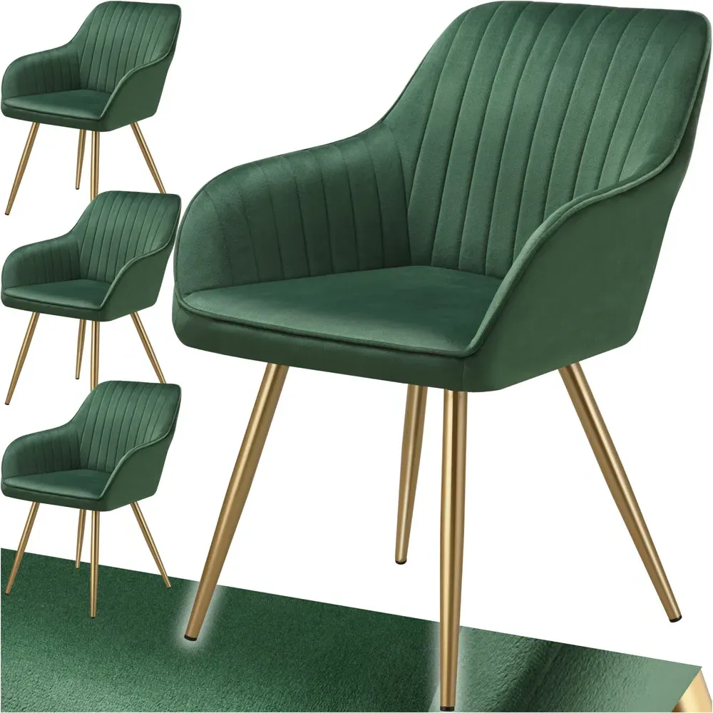 Marilyn Set of 4 Quilted Dining Chairs with Armrests - Green, Velvet