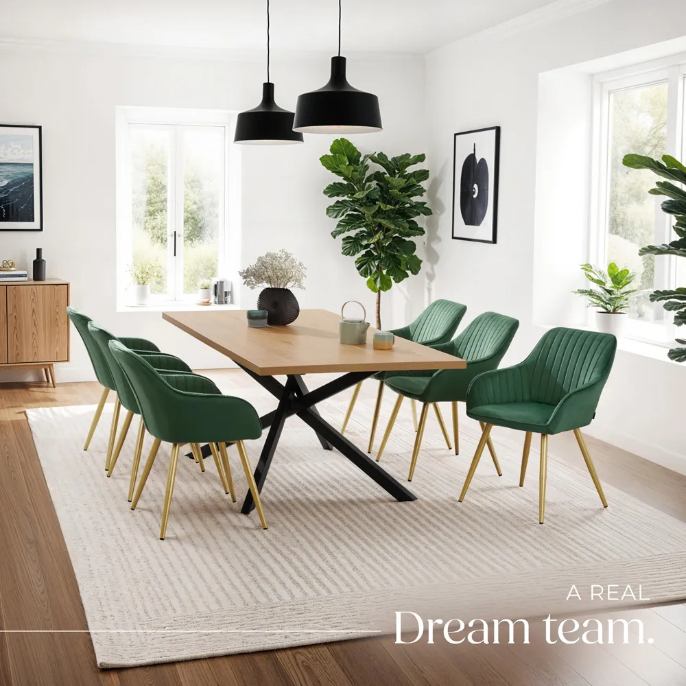 Marilyn Set of 4 Quilted Dining Chairs with Armrests - Green, Velvet