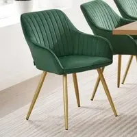 Marilyn Set of 4 Quilted Dining Chairs with Armrests - Green, Velvet