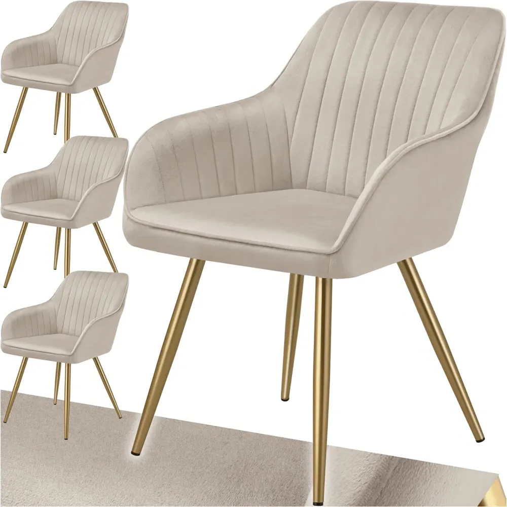 Marilyn Set of 4 Quilted Velvet Dining Chairs - Taupe, Gold