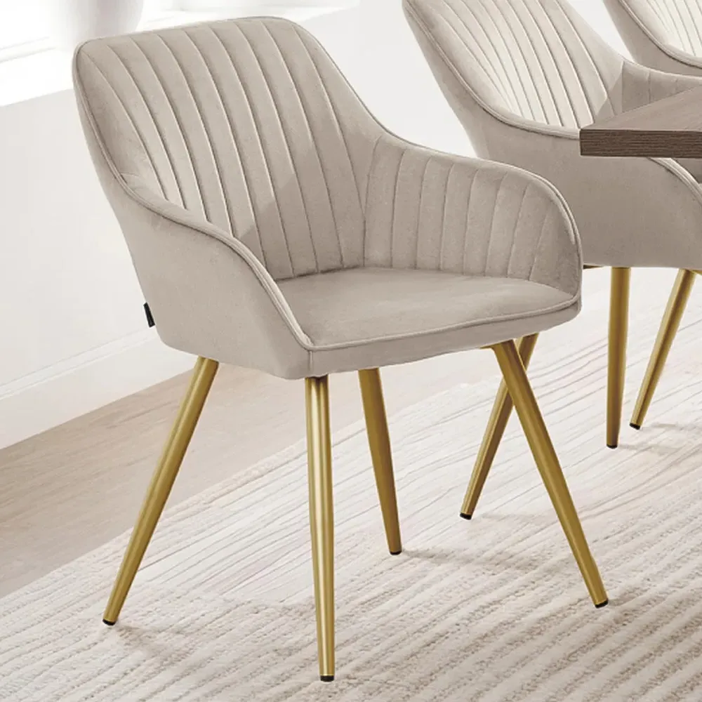 Marilyn Set of 4 Quilted Velvet Dining Chairs - Taupe, Gold