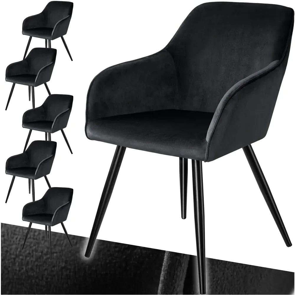 Marilyn Set of 6 Dining Chairs - Black, Velvet