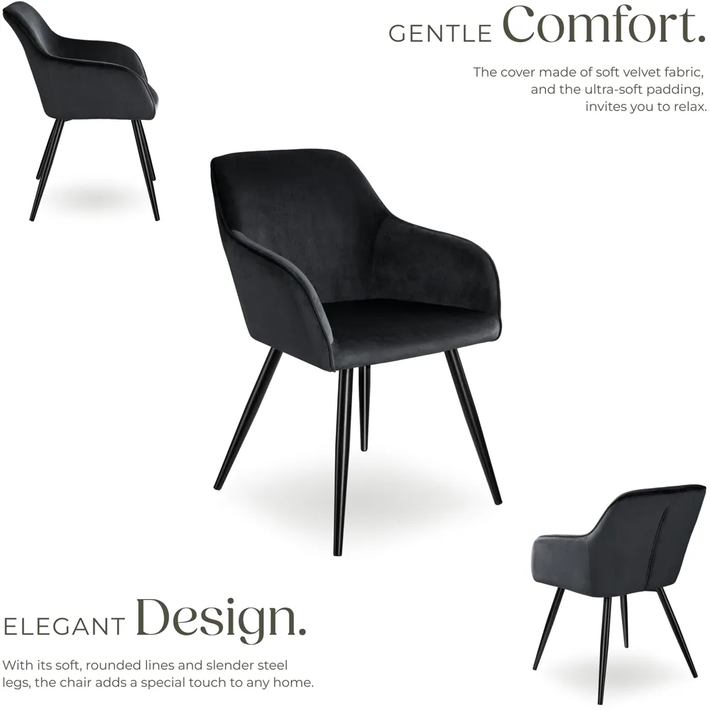 Marilyn Set of 6 Dining Chairs - Black, Velvet