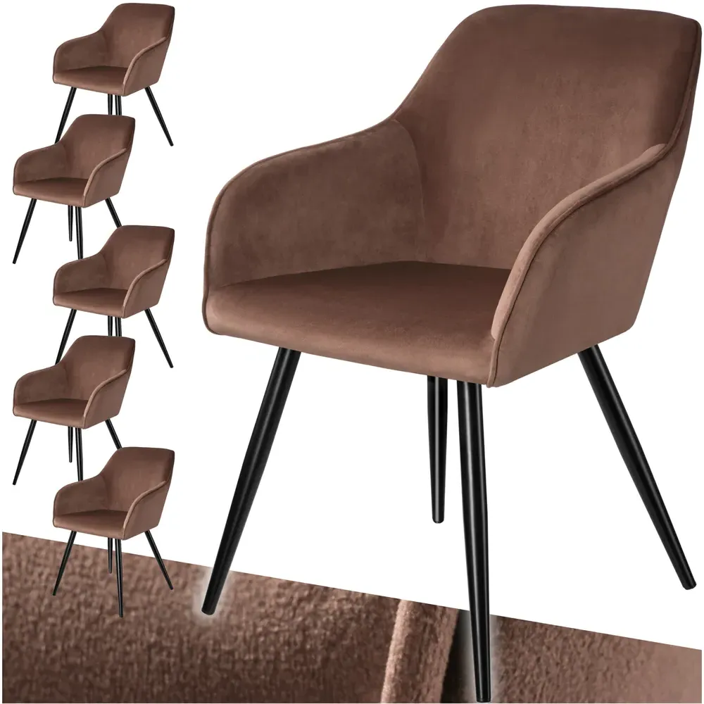 Marilyn Set of 6 Padded Dining Chairs - Brown, Velvet