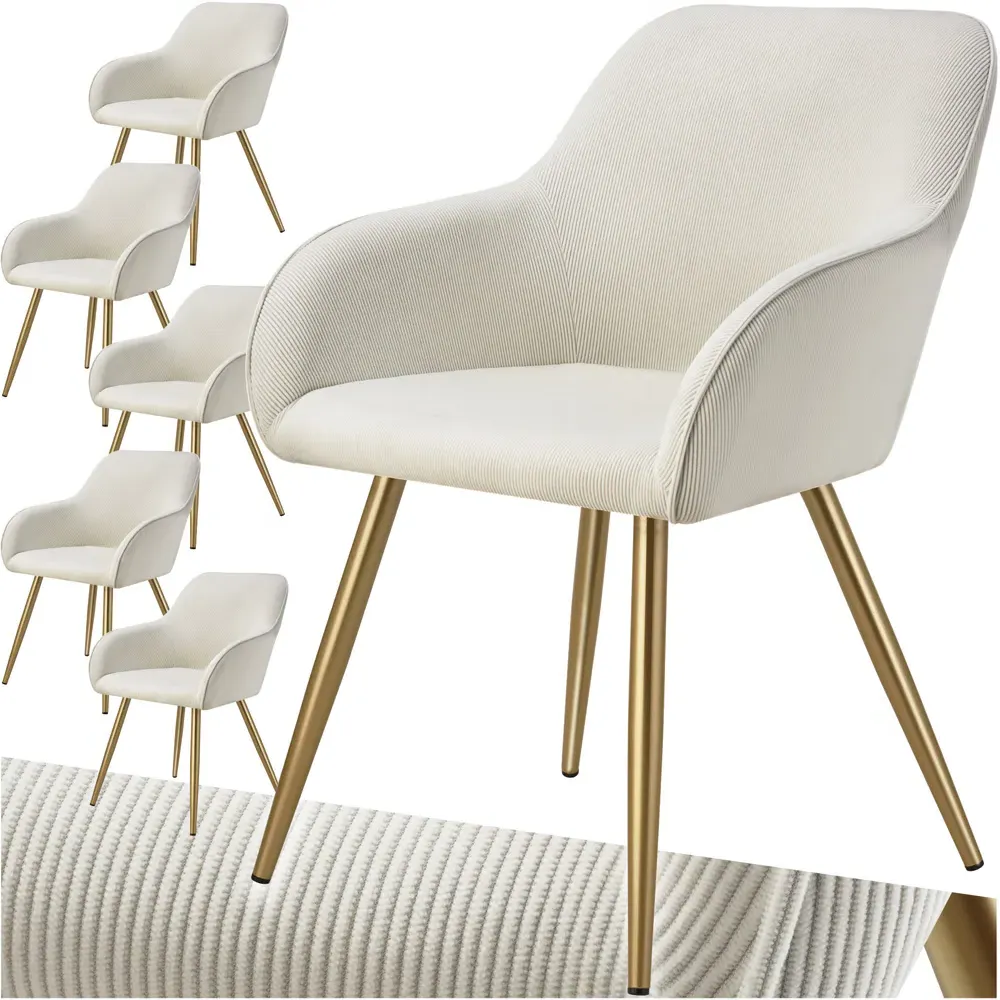 Marilyn Set of 6 Padded Dining Chairs - Cream, Corduroy