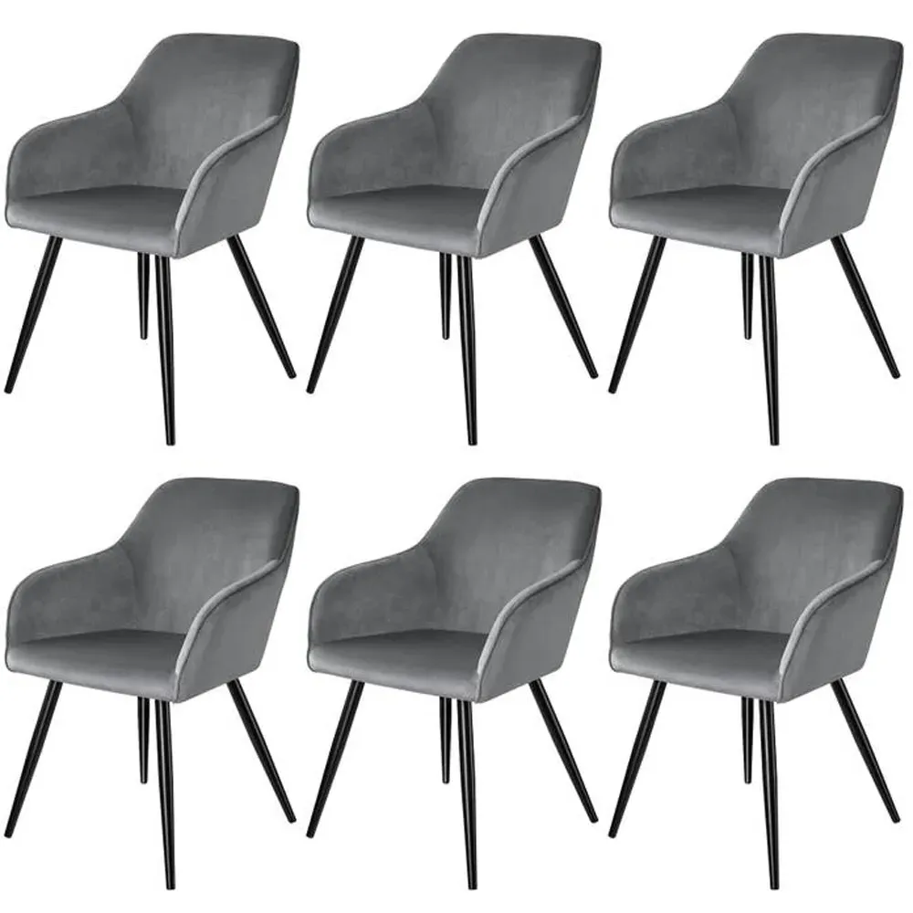 Marilyn Set of 6 Padded Dining Chairs - Grey, Velvet