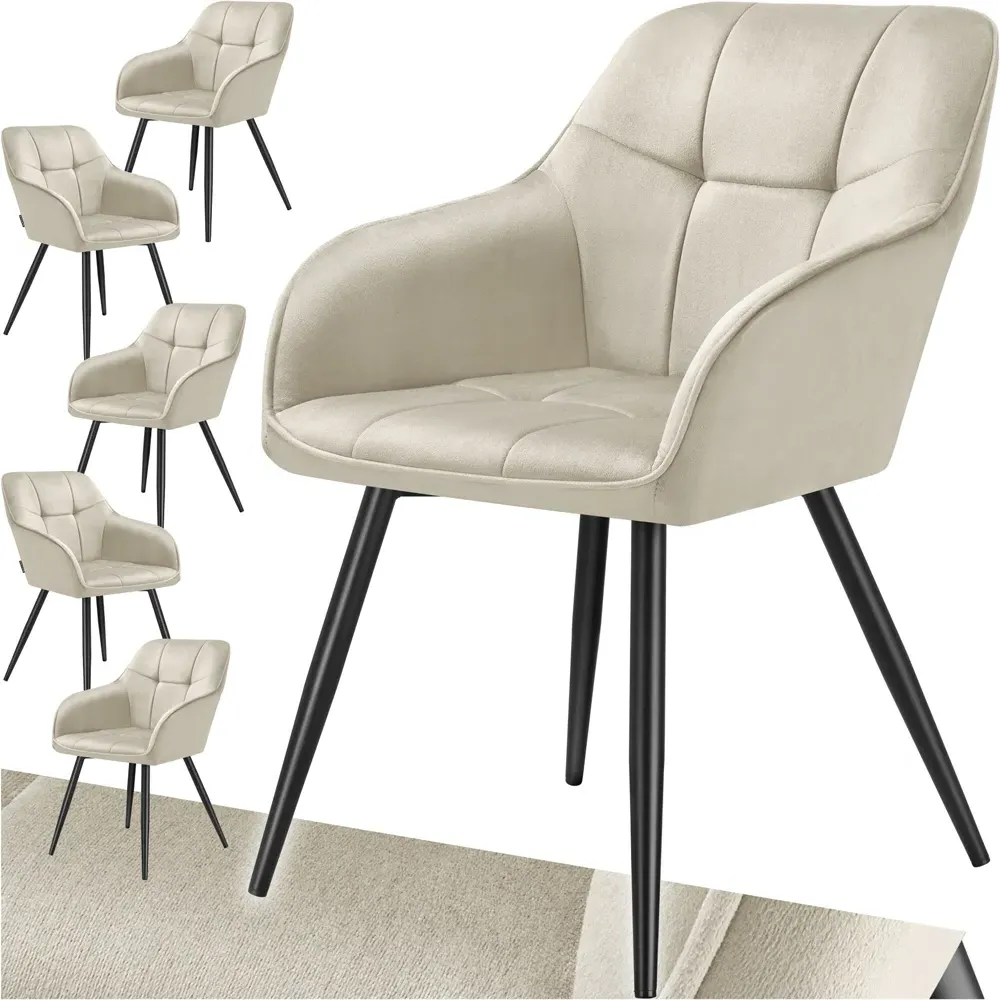 Marilyn Set of 6 Quilted Dining Chair with Armrest - Cream, Velvet
