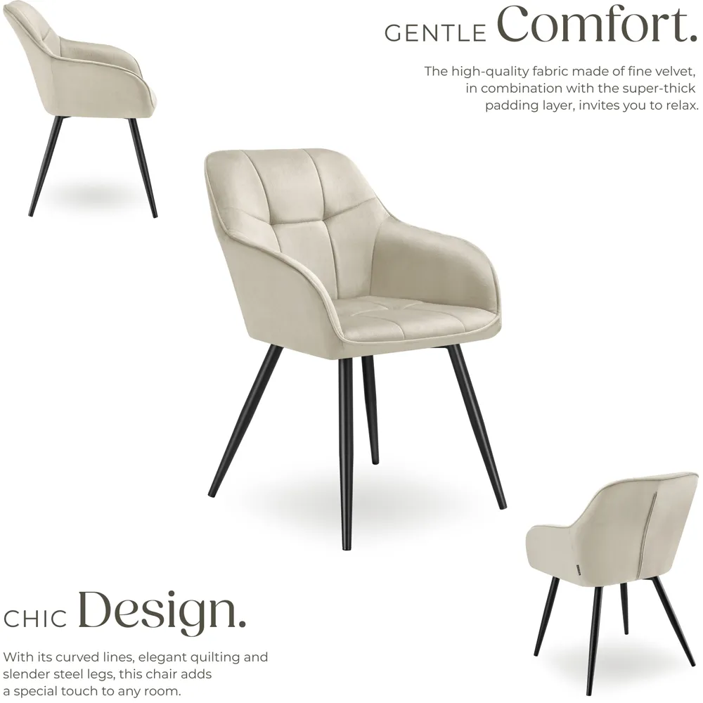 Marilyn Set of 6 Quilted Dining Chair with Armrest - Cream, Velvet