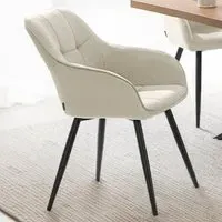 Marilyn Set of 6 Quilted Dining Chair with Armrest - Cream, Velvet