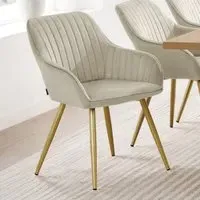 Marilyn Set of 6 Quilted Dining Chairs with Armrests - Cream, Velvet