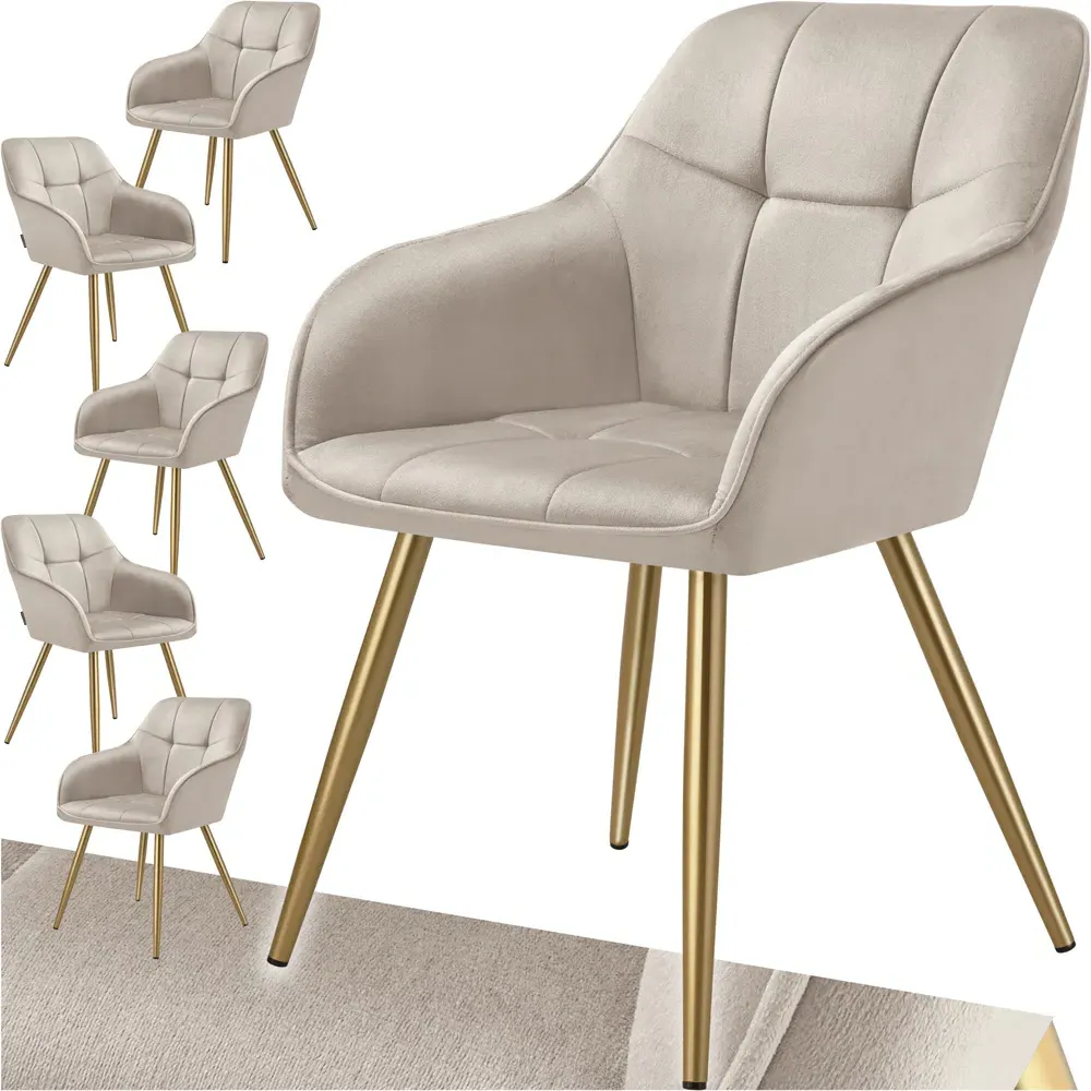 Marilyn Set of 6 Quilted Velvet Dining Chairs - Taupe, Gold
