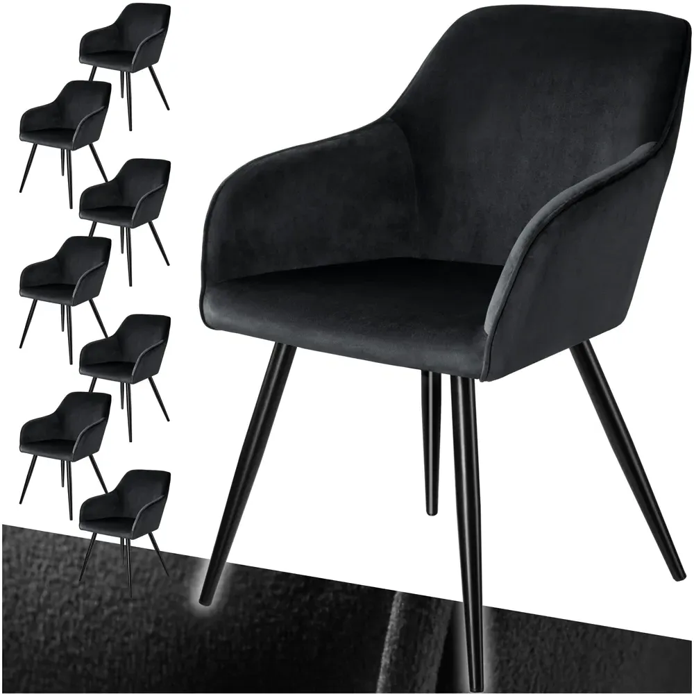 Marilyn Set of 8 Dining Chairs - Black, Velvet