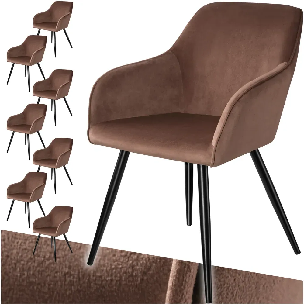 Marilyn Set of 8 Padded Dining Chairs - Brown, Velvet