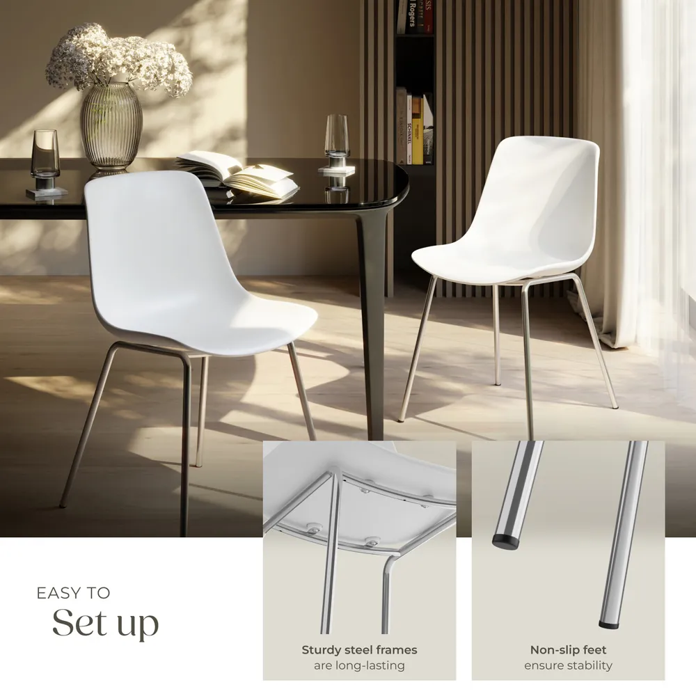 Mave Set of 2 Dining Chairs - White, Chrome