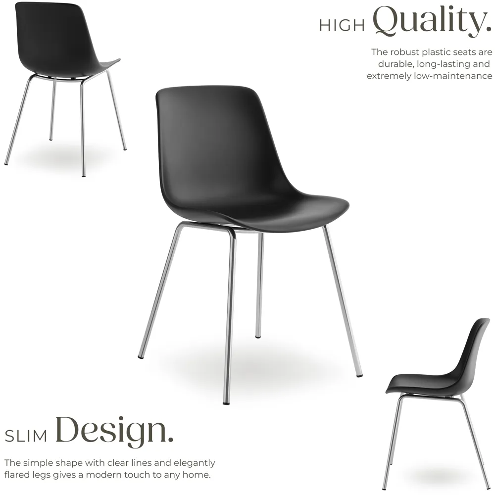 Mave Set of 2 Ergonomic High Backrest Dining Chairs - Black, Chrome