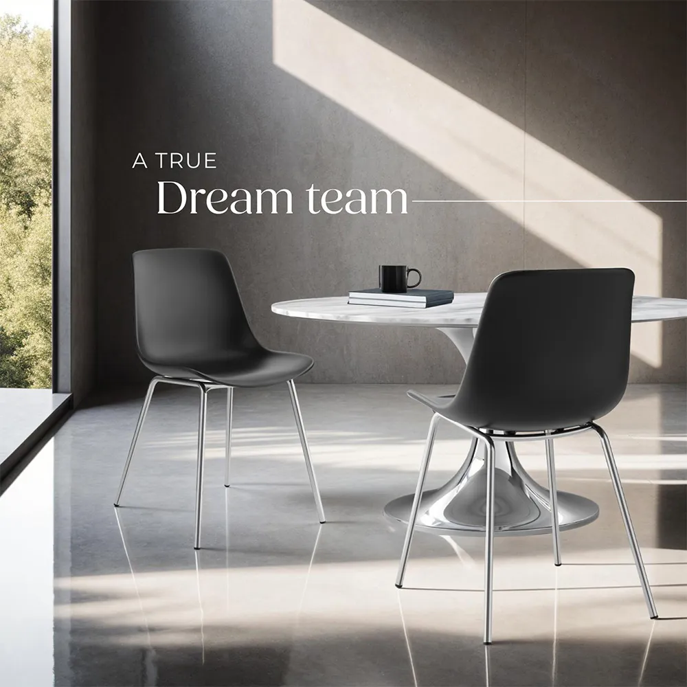 Mave Set of 2 Ergonomic High Backrest Dining Chairs - Black, Chrome