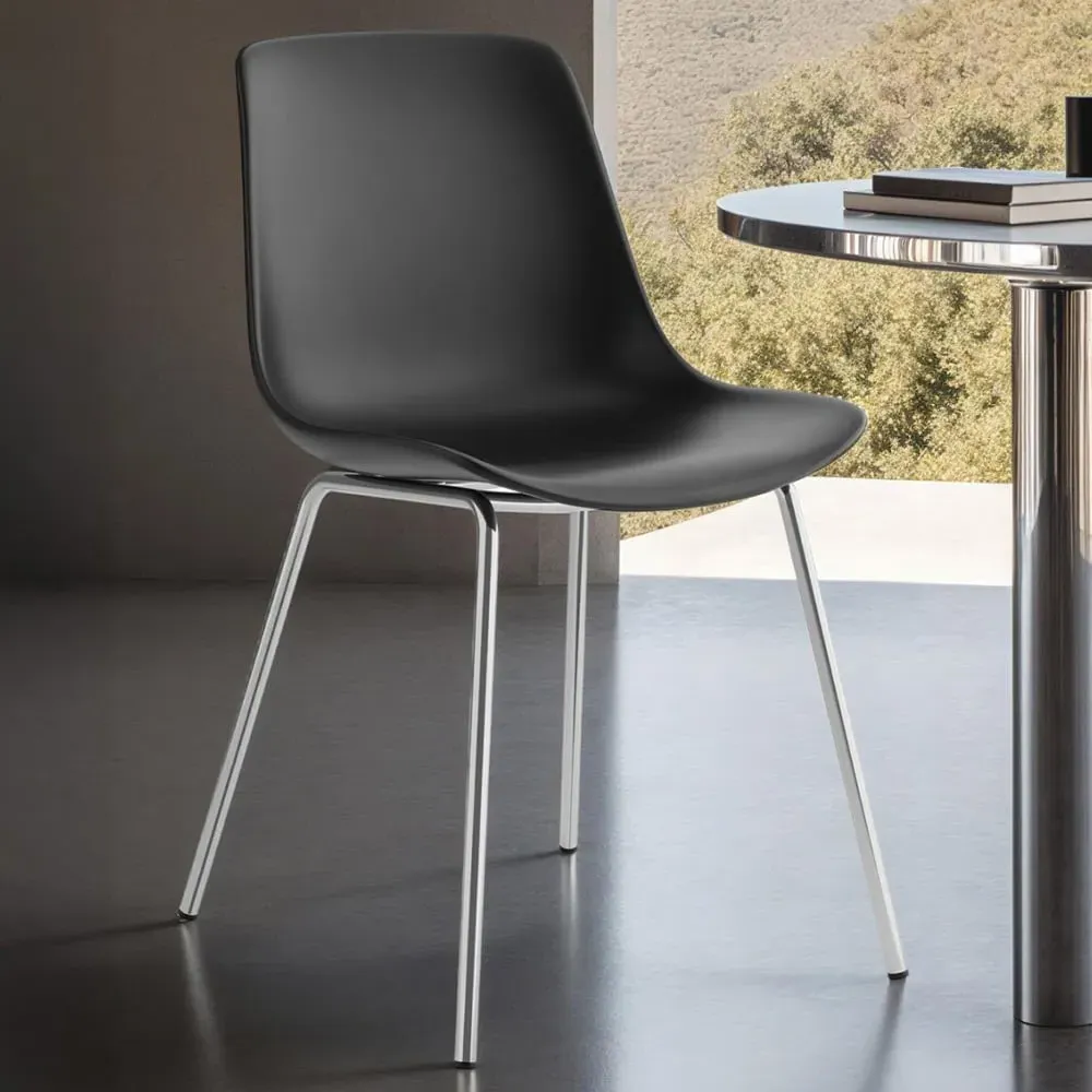 Mave Set of 2 Ergonomic High Backrest Dining Chairs - Black, Chrome image