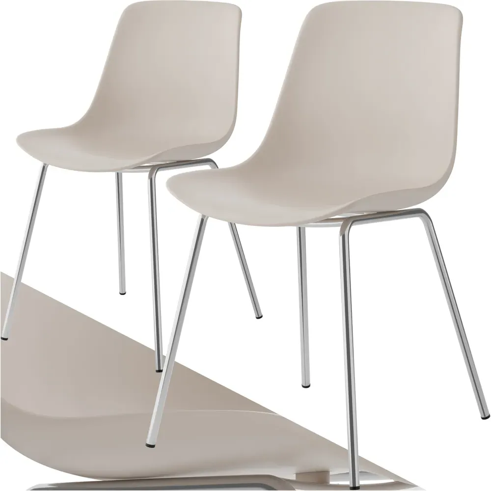 Mave Set of 2 High Backrest Dining Chairs - Taupe, Chrome