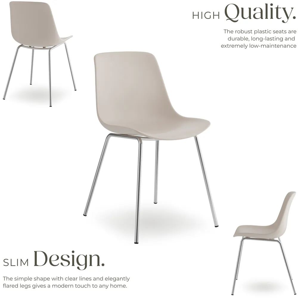 Mave Set of 2 High Backrest Dining Chairs - Taupe, Chrome