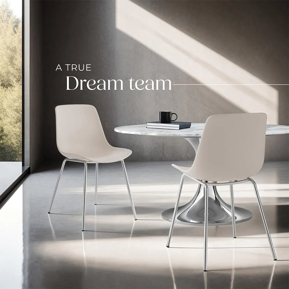 Mave Set of 2 High Backrest Dining Chairs - Taupe, Chrome