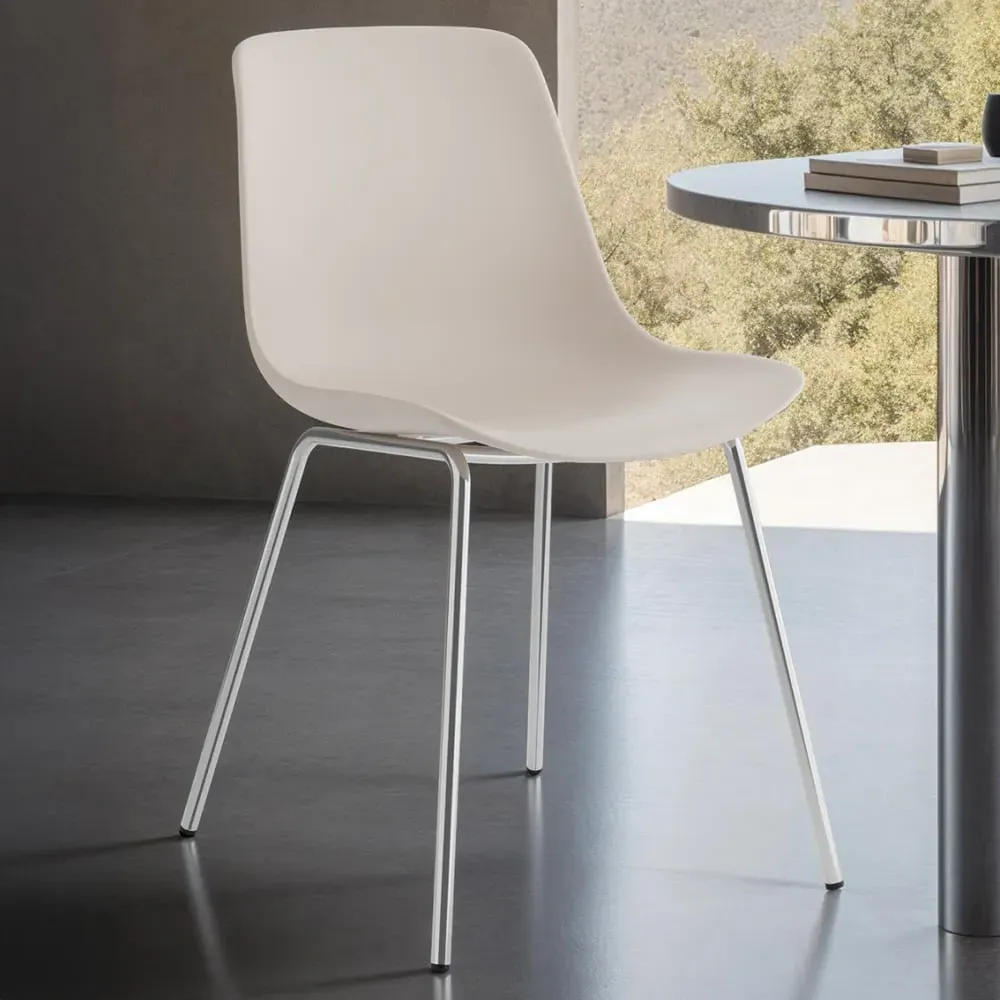 Mave Set of 2 High Backrest Dining Chairs - Taupe, Chrome image