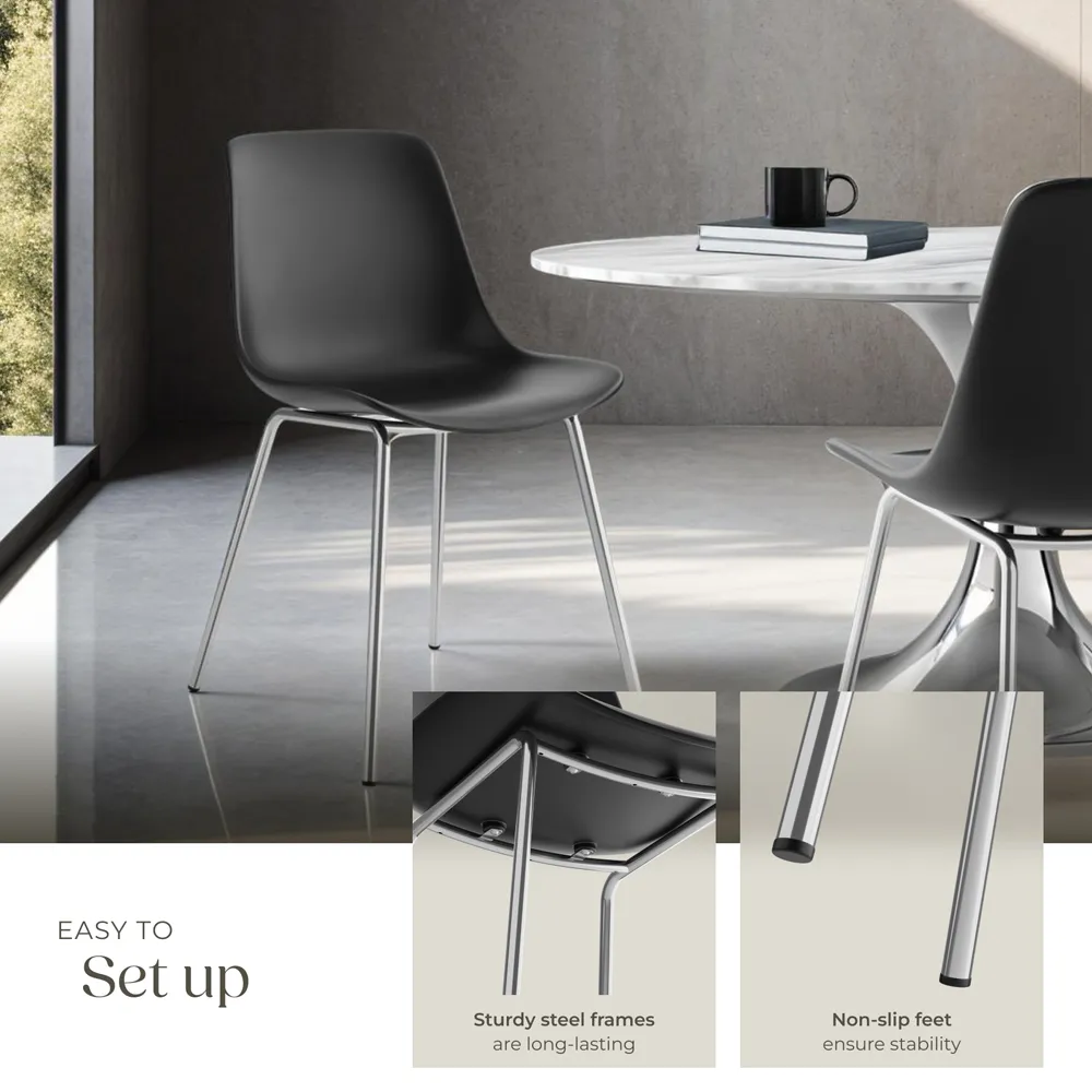 Mave Set of 6 Dining Chairs - Black, Chrome