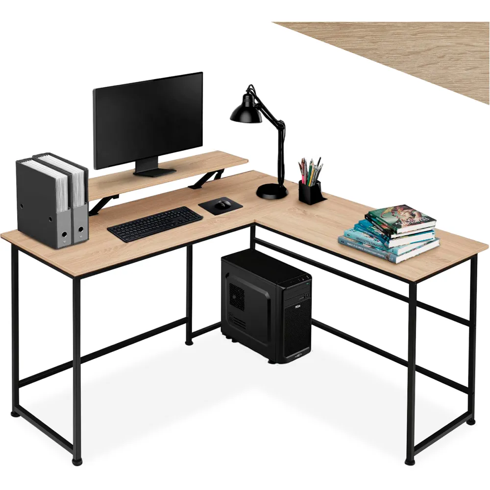 Melrose L-Shaped Corner Desk with Monitor Stand - Oak Sonoma