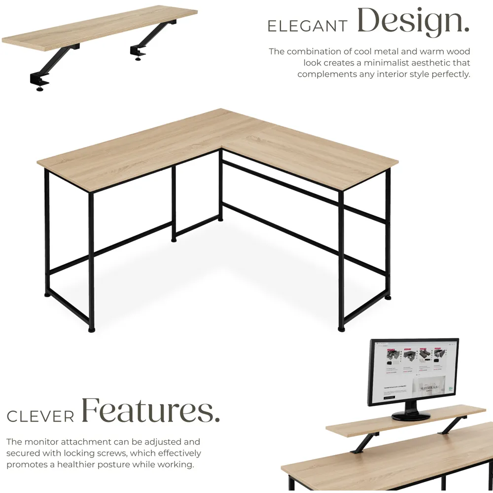 Melrose L-Shaped Corner Desk with Monitor Stand - Oak Sonoma