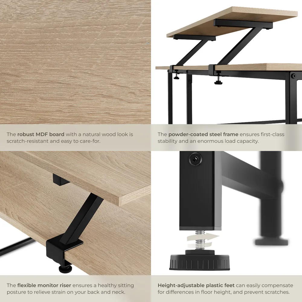 Melrose L-Shaped Corner Desk with Monitor Stand - Oak Sonoma