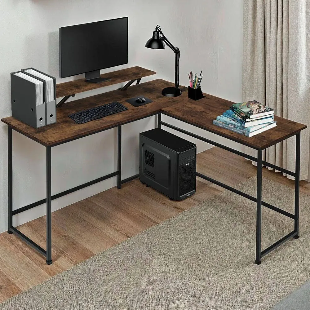 Melrose L-Shaped Corner Office Desk - Brown, Wood image