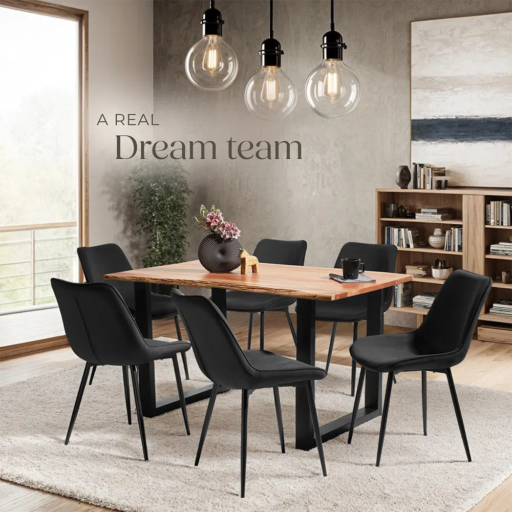 Monroe Set of 2 Dining Chairs - Black, Velvet